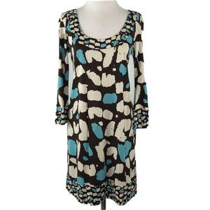 Diane von Furstenberg Ivory Brown Blue Animal Prin